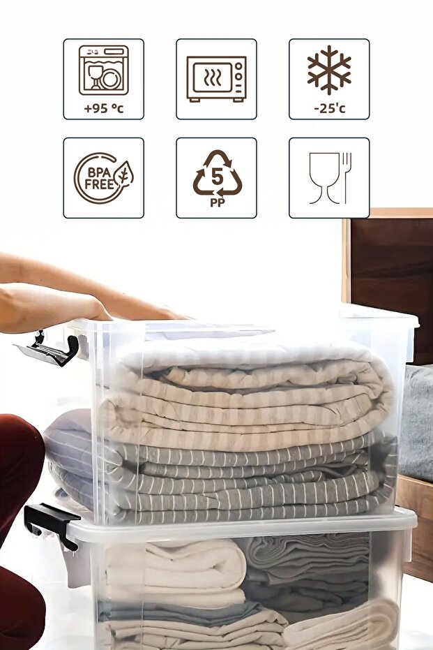 Storage Bin with Wheels Horizontal Rectangular with Locking Lid Multipurpose Toy Storage Box 80 Liters - 7