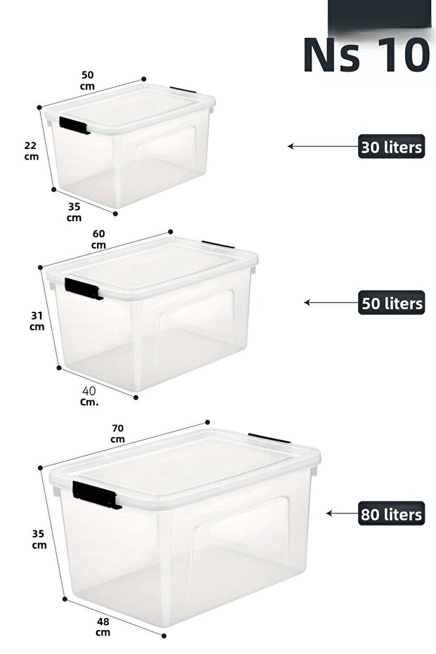 3-Wheel Storage Container Rectangular with Locking Lid Multi-Purpose Toy Storage Box 30-50-80 L - 8