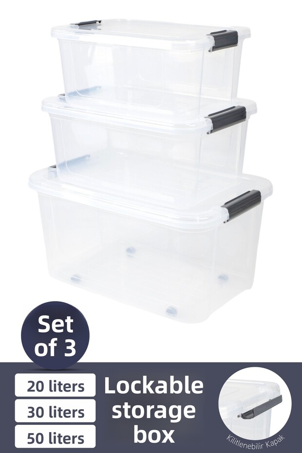 3-Wheeled Storage Container Rectangular with Locking Lid Multi-Purpose Toy Storage Box 20-30-50 L - 1