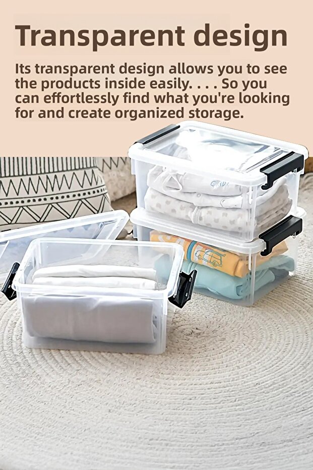 3-Piece Storage Container Horizontal Rectangular with Locking Lid Multi-Purpose Toy Storage Box 5 Liters - 5