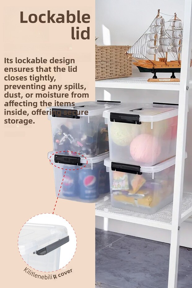 3-Piece Storage Container Horizontal Rectangular with Locking Lid Multi-Purpose Toy Storage Box 15 Liters - 3