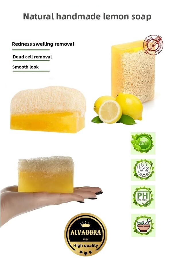 Lemon Pumpkin Fiber Soap 100% Natural Handmade Exfoliating Effective Skin Cleanser & Refreshing Soap