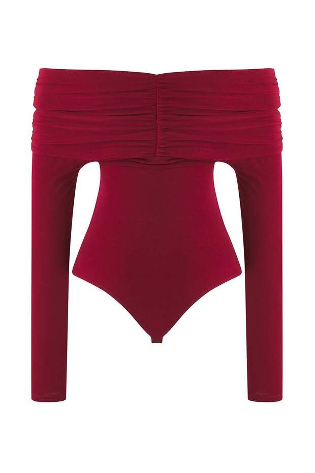 Bordo Carmen Yaka Örme Body TPRAW26BD00022 - 6