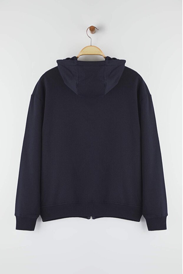 Lacivert Oversize/Geniş Kesim Fermuarlı Sıcak Tutan Kapüşonlu Sweatshirt-Hırka TMNAW24SW00049 - 8