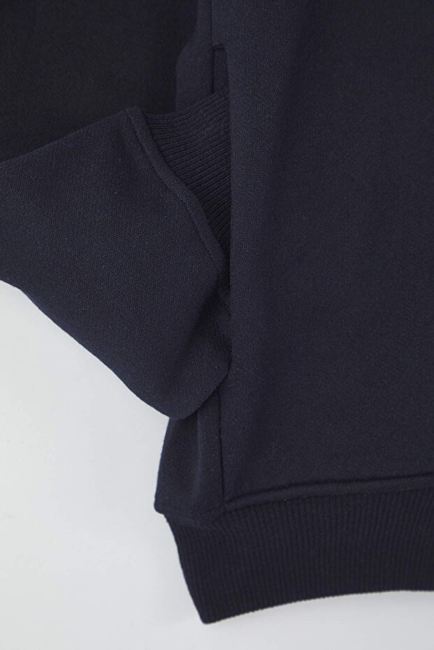 Lacivert Oversize/Geniş Kesim Fermuarlı Sıcak Tutan Kapüşonlu Sweatshirt-Hırka TMNAW24SW00049 - 6