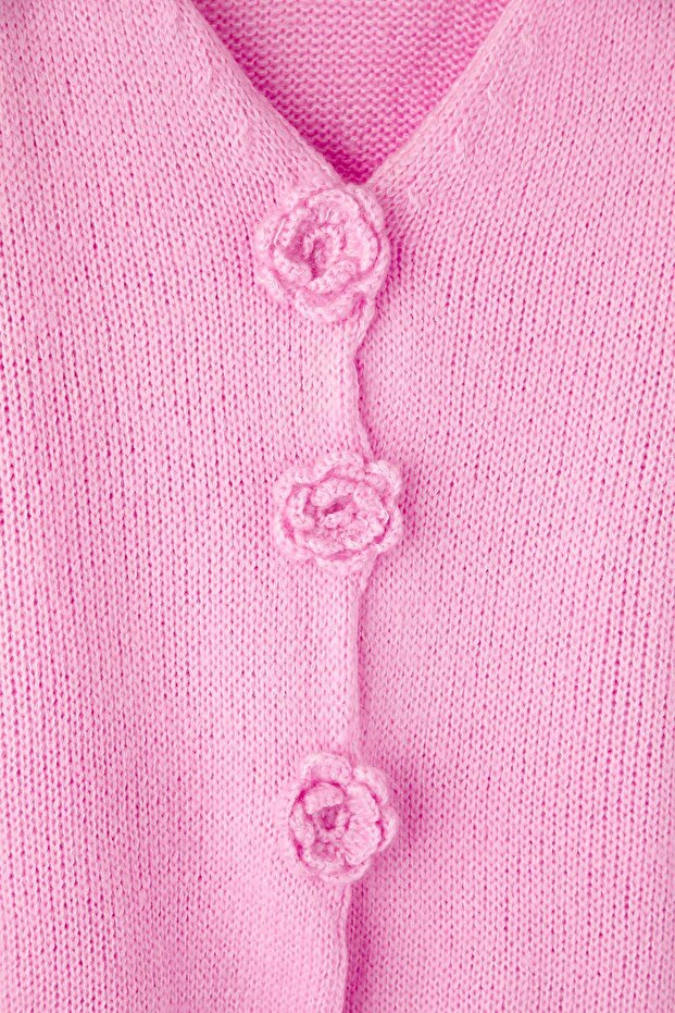 Pembe Çiçek Detaylı Triko Hırka TBBAW26AV00020 - 6