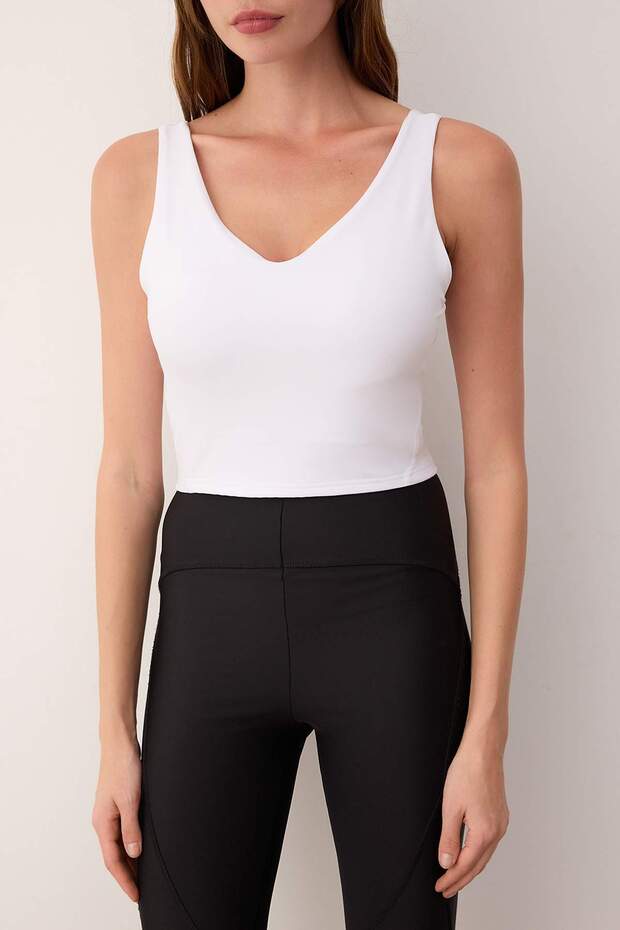 Beyaz Destekli/Şekillendirici Örme Spor Sütyeni THMAW26SS00013 - 3
