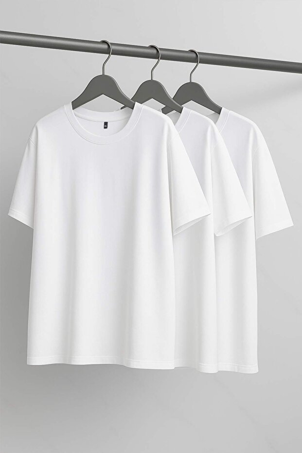 Beyaz 3'lü Paket Büyük Beden T-shirt TBBSS25BF00071 - 2