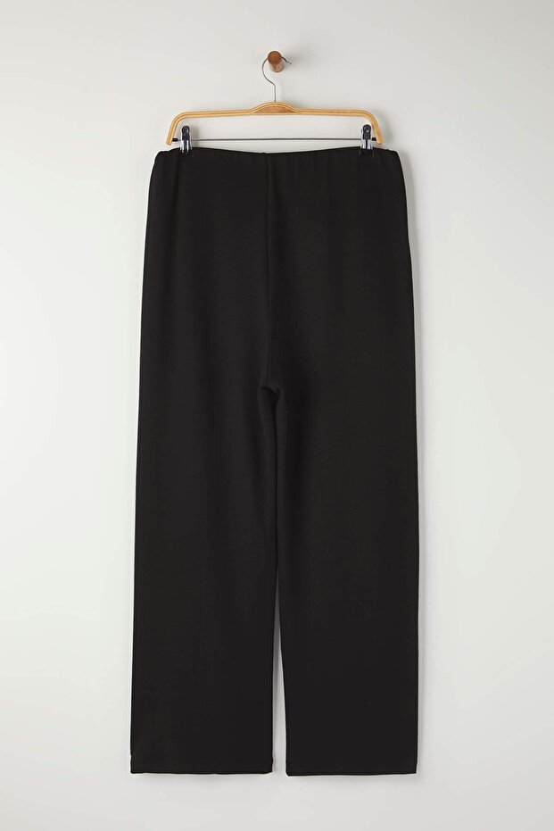 Siyah Nervür Detaylı Wide Leg/Geniş Paça Büyük Beden Eşofman Altı TBBAW26AJ00005 - 7