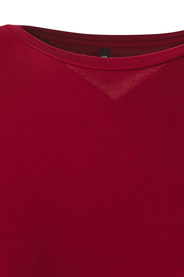 Bordo Premium Yumuşak Kumaşlı Viskon Bisiklet Yaka Crop Esnek Örme Bluz TBBAW25AF00027 - 7
