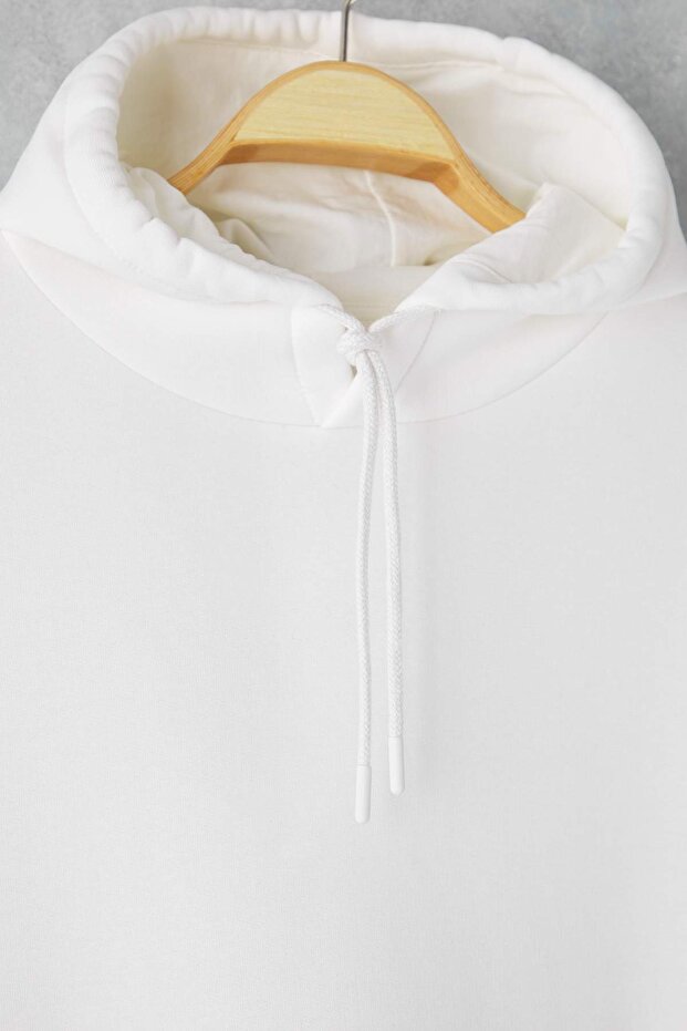 Ekru Basic Oversize/Geniş Kesim Kapüşonlu İçi Polar/Sıcak Tutan Sweatshirt TMNAW21SW2005 - 7