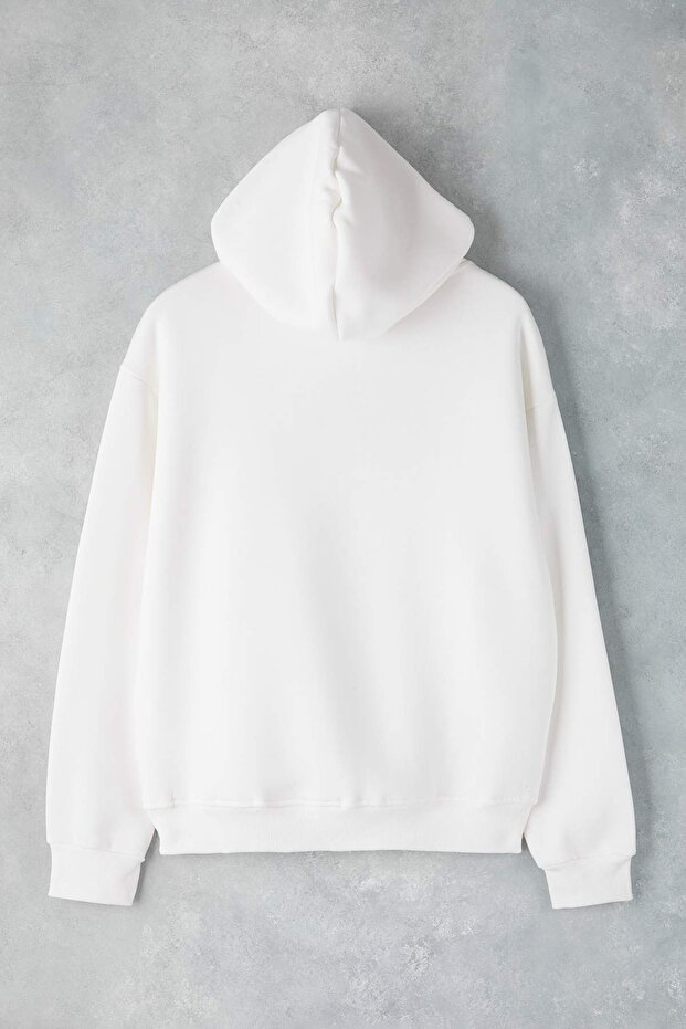 Ekru Basic Oversize/Geniş Kesim Kapüşonlu İçi Polar/Sıcak Tutan Sweatshirt TMNAW21SW2005 - 8
