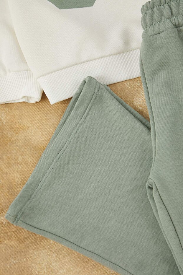 Mint Pamuklu Baskılı Oversize Kız Çocuk Örme Alt - Üst Takım TKDAW26AU00030 - 3