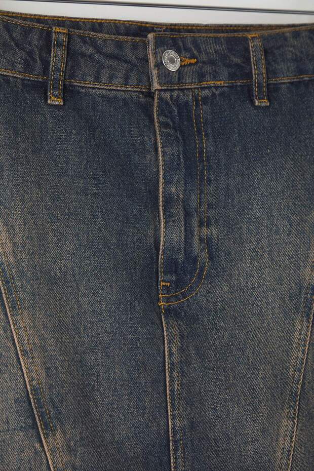 More Sustainable Koyu Mavi Dikiş Detaylı %100 Pamuk Non-Stretch Mini Denim Etek TBBAW26AZ00037 - 6