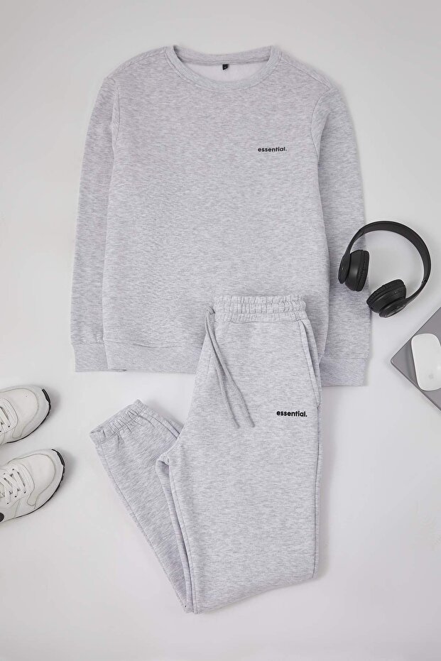 Grimelanj Regular Kesim Yazı Baskılı Sıcak Tutan Sweatshirt Eşofman Takım TMNAW24EM00004 - 6