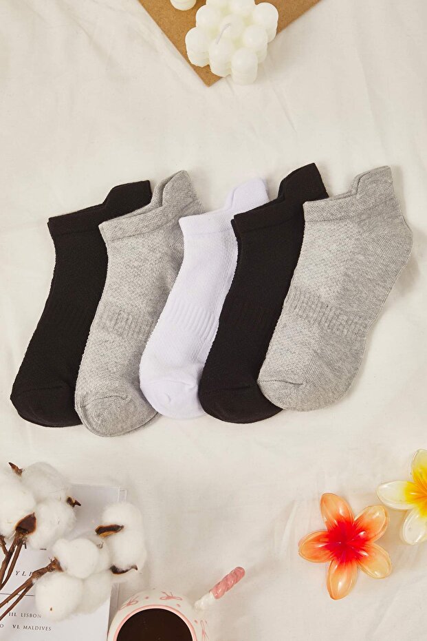 Gri 5'li Paket Pamuklu Örme Spor Yoga Çorap TWOAW20CO0011 - 2