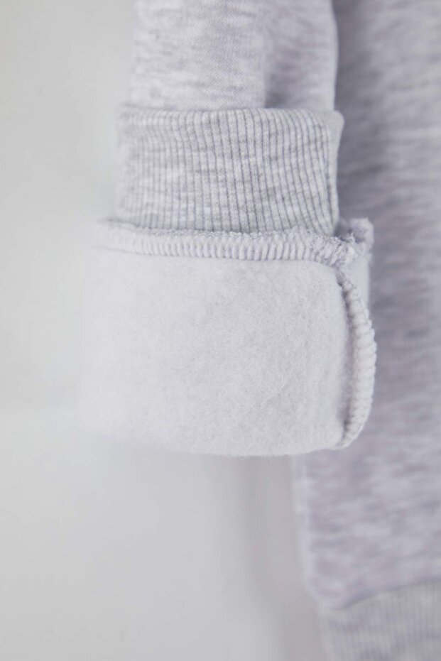 Gri Melanj Pamuklu Baskılı Kalın/İçi Polarlı Kapüşonlu Erkek Çocuk Örme Sweatshirt TKDAW26SW00033 - 3