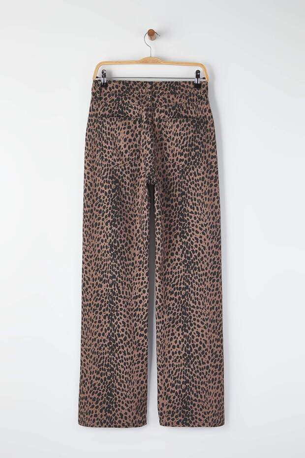 Çok Renkli Leopar Desenli Yüksek Bel Wide Leg Jeans TWOAW26JE00105 - 6