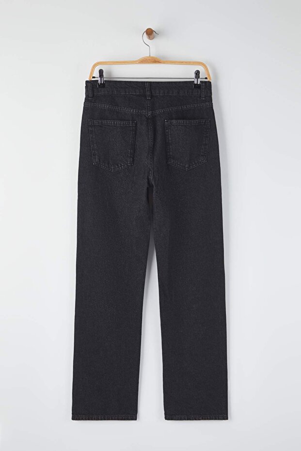 Siyah Yüksek Bel Straight Smoke Jeans TWOAW26JE00158 - 6