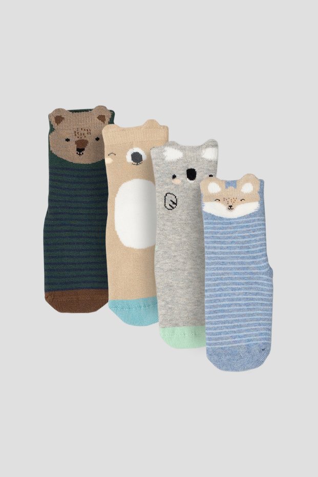 4 Pairs of Terry Cotton Winter Animal Patterned Boys and Baby Socks