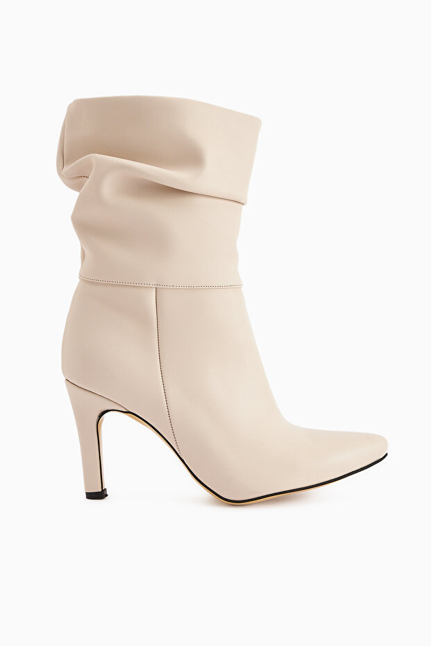 Wilma Beige Gusseted Thin Heeled Women's Boots, Women's Bootie