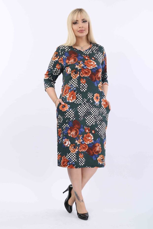 فستان كبير الحجم مع جيوب منقوشة 37C-2009 - 2