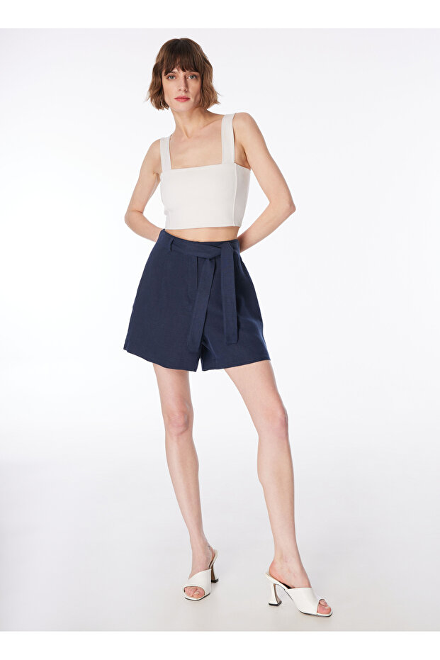 Lacivert Kadın Basic Keten Şort F4SL-SHT0123 - 2