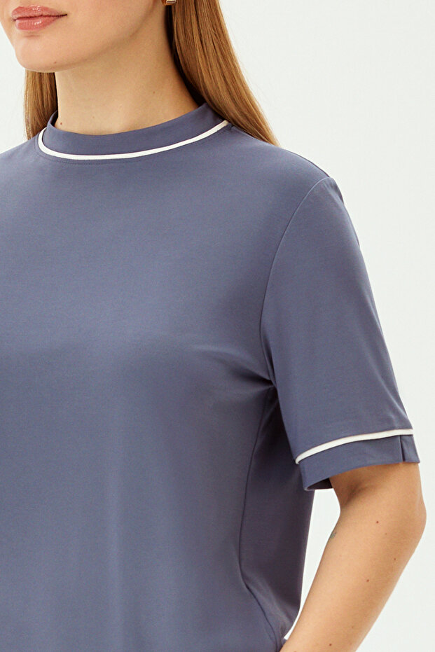 Şerit Detaylı Regular Örme Tişört - 3