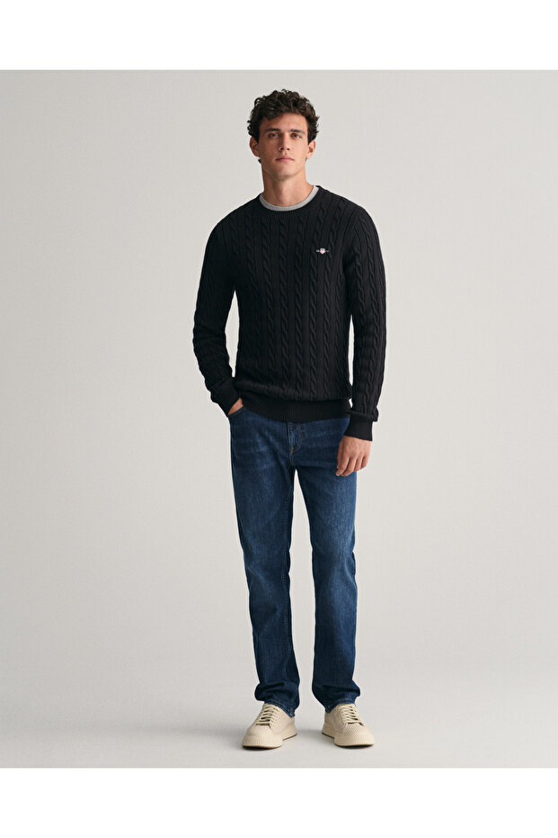 Erkek Siyah Regular Fit Bisiklet Yaka Örgü Kazak - 4