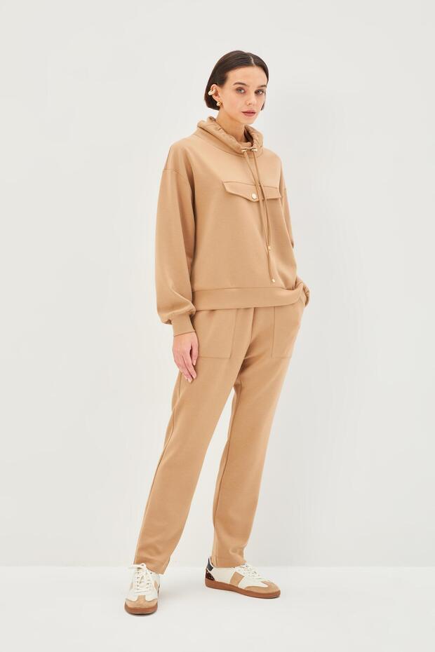 Cep Görünümlü Rahat Kalıp Örme Sweatshirt - 4