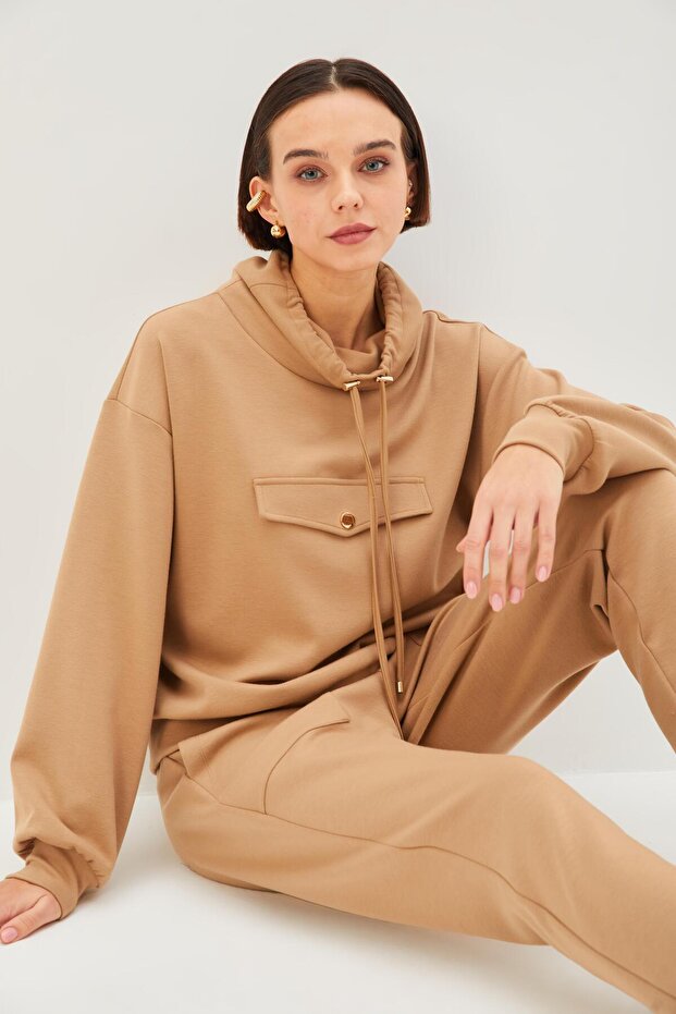 Cep Görünümlü Rahat Kalıp Örme Sweatshirt - 2