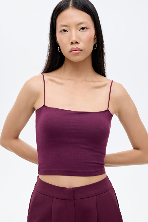 Modal Askılı Crop Basic Atlet Bordo - 1