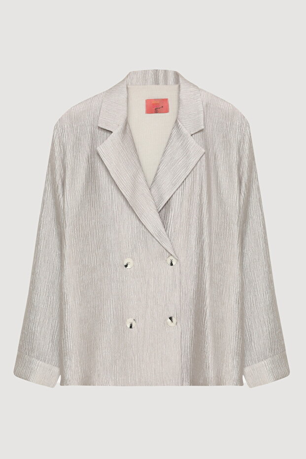 Gray Textured Oversize Blazer Jacket - 2