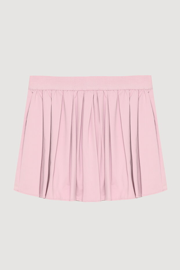 Pleated Mini Skirt with Shorts and Elastic Waist Pink