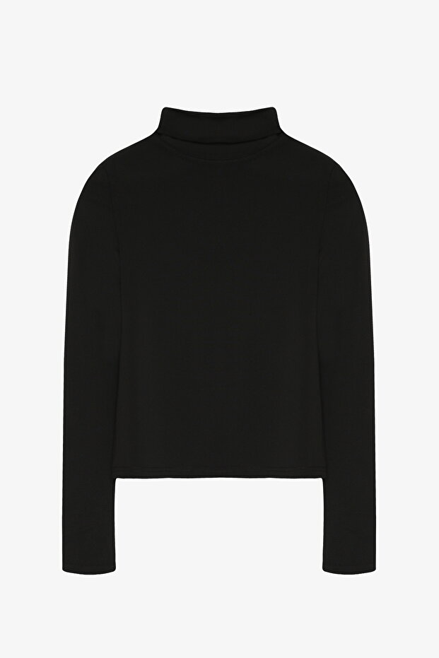 Boğazlı Uzun Kollu Basic Bluz Siyah - 2