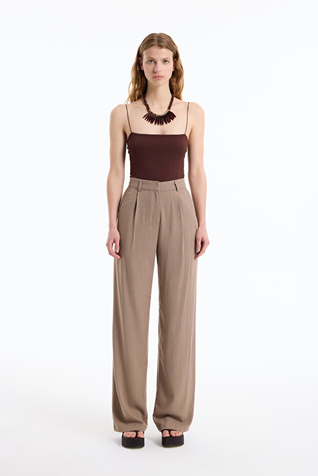 Snap Fastener Thin Strap Bodysuit Dark Brown - 3