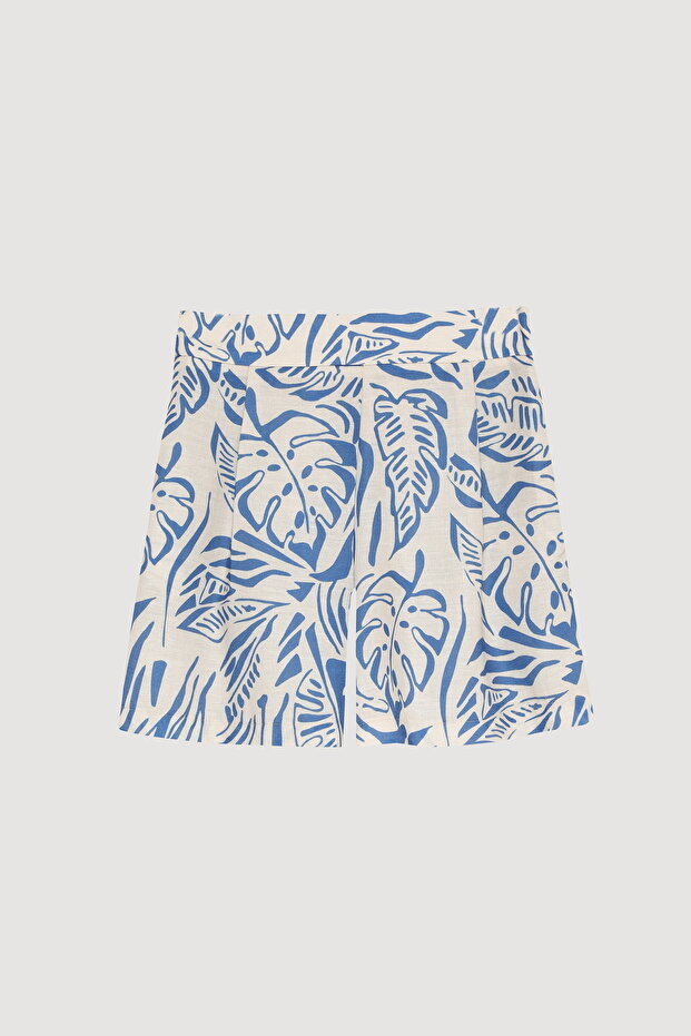 Tropik Desenli Mini Şort Mavi - 2