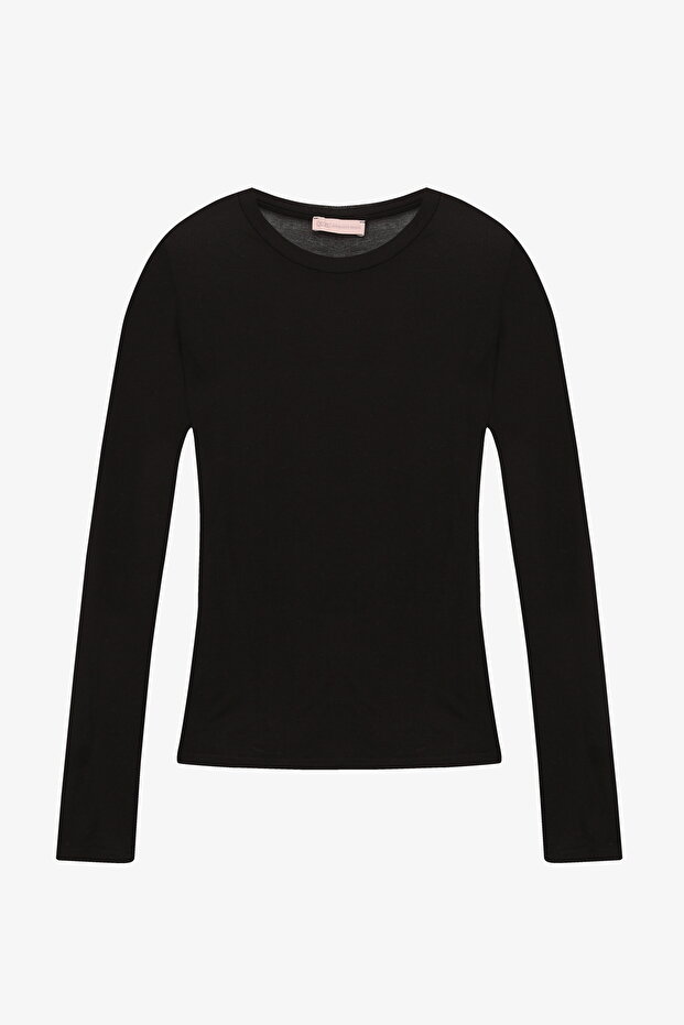 Bisiklet Yaka Basic Bluz Siyah - 2