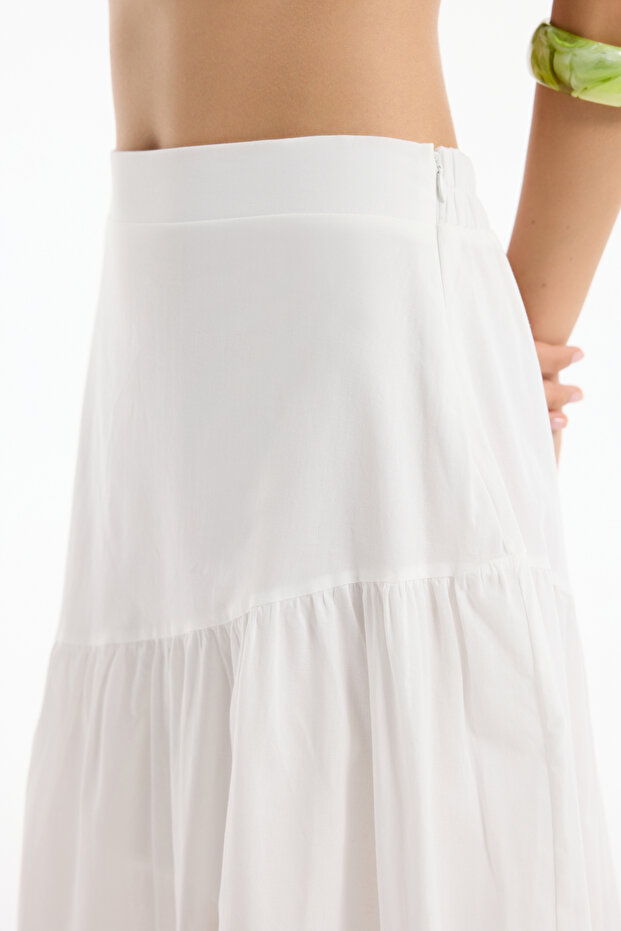 Flounced Layered Midi Skirt Ecru - 4