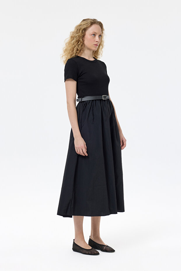 Beli Kemerli Basic Midi Elbise Siyah - 3