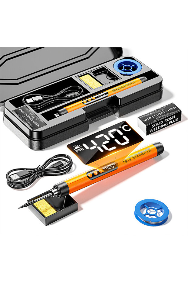 Şarjlı Dijital Ekranlı Havya Seti 420°C Ayarlanabilir Sıcaklık Type-C Hızlı Şarj - 1