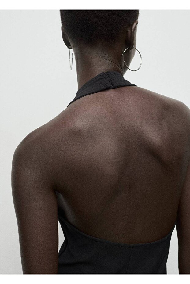 Halter yaka pileli elbise - 8