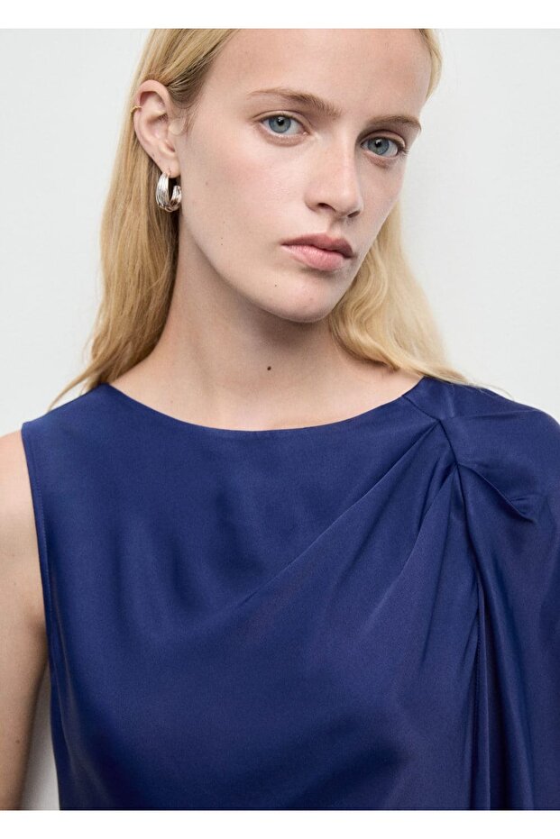 Asimetrik saten elbise - 7