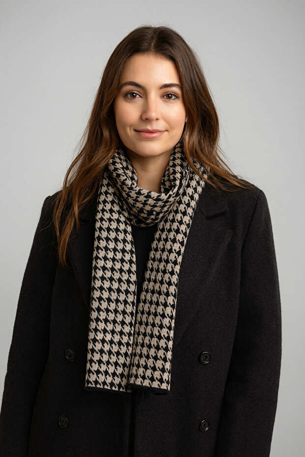 وشاح تريكو منقوش بنقشة Houndstooth - 1