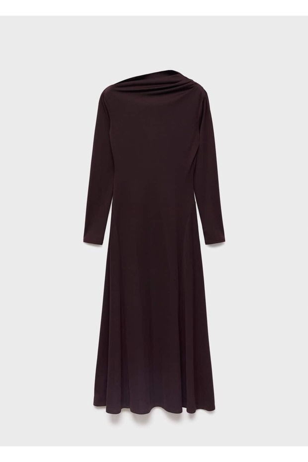 Asimetrik yaka evaze elbise - 3