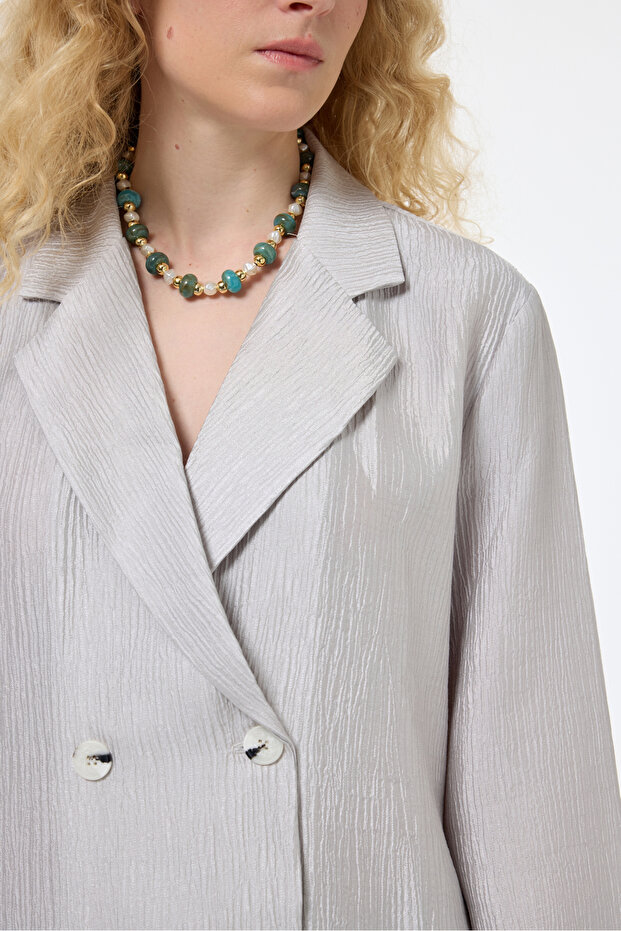 Gray Textured Oversize Blazer Jacket - 4