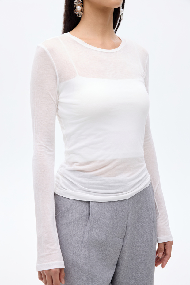 Bisiklet Yaka Basic Bluz Ekru - 4