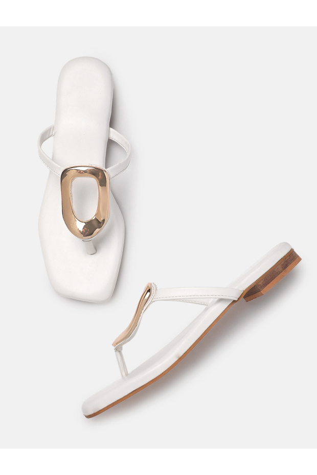 AURA White Embellished Flats for Women