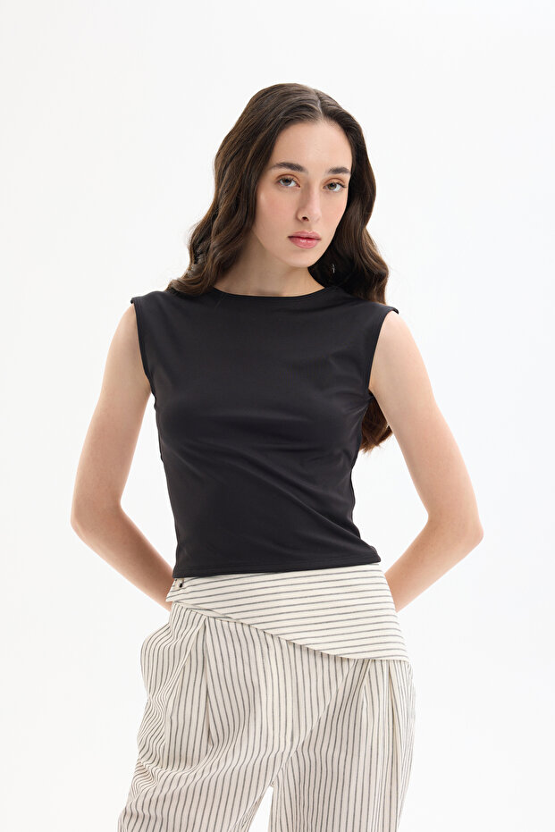 Sırt Dekolteli Basic Bluz Siyah - 1