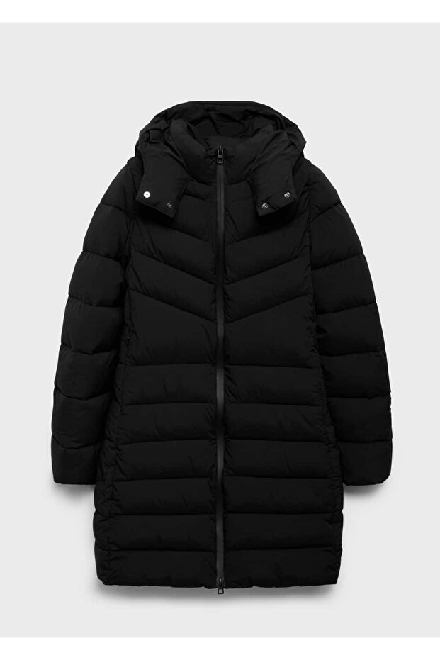 Kapüşonlu midi kapitone anorak - 3